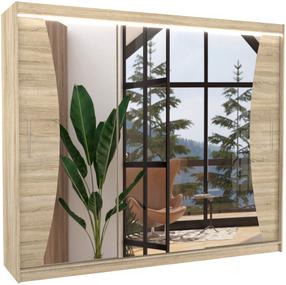 Skapis ADRK Diego LED, sonoma ozola krās., 250 cm x 58 cm x 215 cm, ar spoguli
