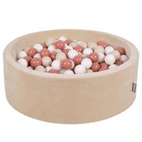 Baseinas su kamuoliukais KiddyMoon Velvet ball pit Round 300 Balls, 90 cm x 90 cm, 300 vnt, balta sp./geltona sp.