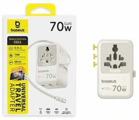 Adapteris Baseus EnerCore CG11, AC/2 x USB Type-C/2 x USB Type A, balta krās., 70 W