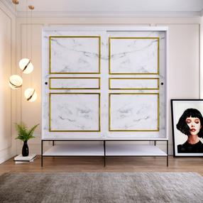 Skapis Kalune Design Martin 190, zelta krās./balta krās./melna krās., 190 cm x 57 cm x 200 cm