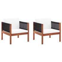 Lauko kėdžių rinkinys VLX Solid Acacia Wood 46342, ruda sp./balta sp./juoda sp., 65 cm x 65 cm x 60 cm, 2 vnt.