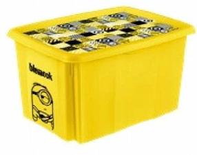 Ящик для хранения с крышкой, для хранения вещей Keeeper Karolina Minions Mosaic, 45 л, желтый цв., 55.5 x 40 x 30 см