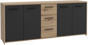 Komoda Forte Pilvi, ąžuolo sp./juoda sp., 74.5 cm x 42 cm x 179.2 cm