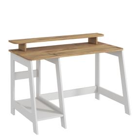 Rašomasis stalas su lentyna Kalune Design Country, 120 cm x 60 cm, 73 cm, ąžuolo sp./balta sp.