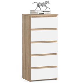 Komoda Akord CL5, balta sp./sonoma ąžuolo sp./šviesiai ruda sp., 92 cm x 40 cm x 35 cm