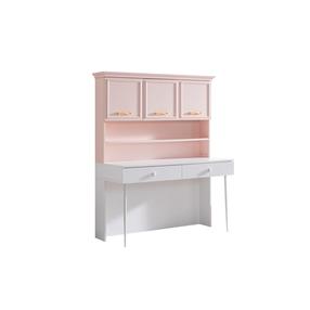 Rašomasis stalas su lentyna Kalune Design Rosa, 138 cm x 60 cm, 167 cm, balta sp./rožinė sp.