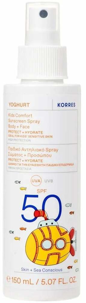 Purškiklis įdegio priežiūrai kūnui/veidui Korres Yoghurt Kids Comfort SPF50, 150 ml