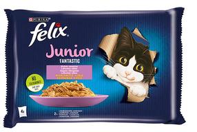 Šlapias kačių maistas Felix Junior Rural flavors, vištiena/lašiša, 0.085 kg, 4 vnt.
