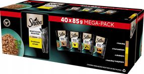 Šlapias kačių maistas Sheba Select Slices, vištiena/kalakutiena/antiena, 0.085 kg x 40 vnt.