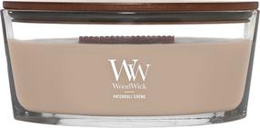 Svece, aromātiskā WoodWick Ellipse Patchouli Crème, 50 h, 453 g, brūna krās.