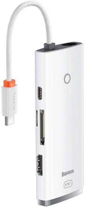 Адаптер Baseus USB-C - 2xUSB/USB-C/HDMI/SD/MicroSD USB-C male, 2xUSB/USB-C/HDMI/SD/MicroSD female, белый цв.