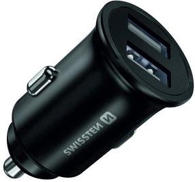 Automobilinis įkroviklis Swissten Metal Premium Car charger, 2 x USB, juoda sp.
