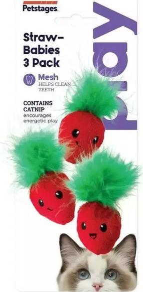 Мягкая игрушка для кошек Petstages Strawberry PS70394, красный цв./зеленый цв., 3 см
