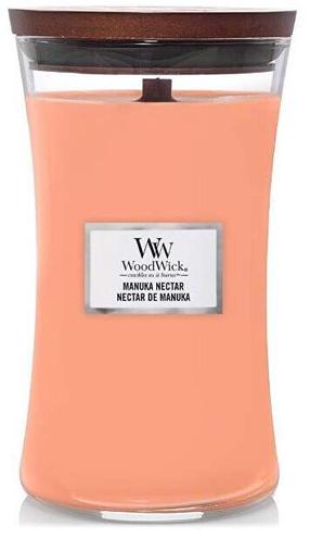 Svece, aromātiskā WoodWick Large Hourglass Manuka Nectar, 110 - 120 h, 609.5 g, rozā krās.