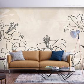 Fototapetas Artgeist Sketch Of Nature - Minimalist Lineart With Lily Flowers On A Beige Background, 140 cm x 200 cm