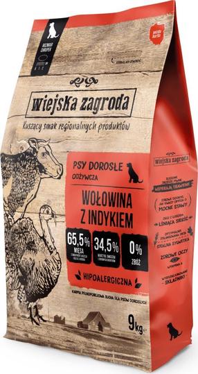 Sausas šunų maistas Wiejska Zagroda, jautiena/kalakutiena, 9 kg