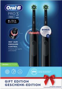 Elektrinis dantų šepetėlis Braun Pro 3 3900 Duo Pack Black Edition, juoda sp.