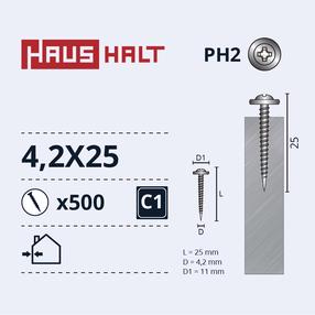 Саморез Haushalt DIN 14566, 4.2 мм x 25 мм, 500 шт.