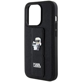 Telefona vāciņš Karl Lagerfeld Karl & Choupette KLHCP13LGSAKCPK Gripstand Saffiano, melna krās.