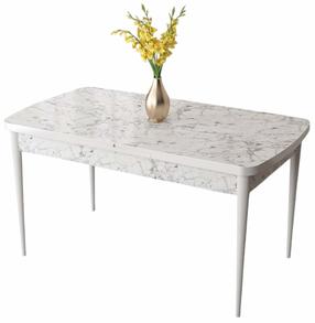 Valgomojo stalas išskleidžiamas Kalune Design Zen, balta sp./marmuro sp., 132 - 170 cm x 80 cm x 78 cm