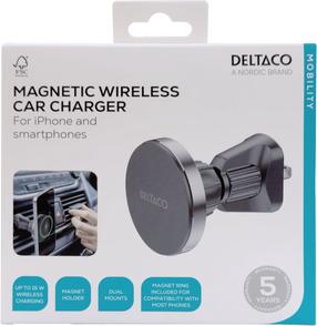 Auto bezvadu lādētājs - turētājs Deltaco QI-C1000, Qi Wireless, melna krās., 15 W