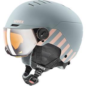 Suusakiivri ja prillide komplekt Uvex Rocket JR Visor Rhino Blush, roheline v., 54-58 cm
