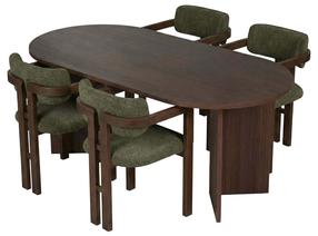 Valgomojo komplektas Kalune Design Meridia 4, žalia sp./riešuto sp./tamsiai ruda sp.