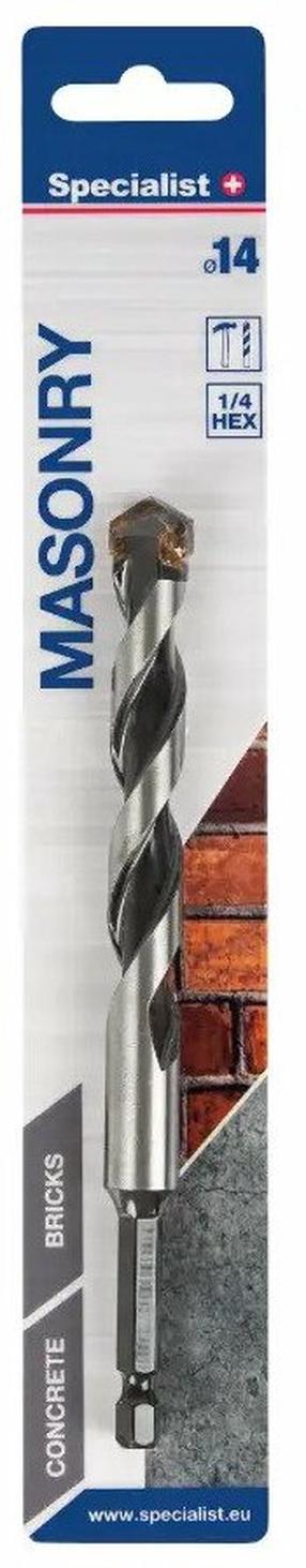Betono grąžtas Specialist+ Masonry 14160, betonui/keramikai/granitui, sraigtinis, hex 1/4, 14 mm x 15 cm