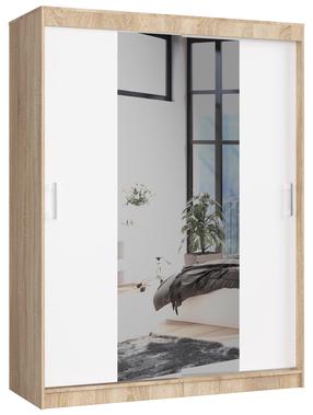 Spinta Akord 150 CLP, balta sp./sonoma ąžuolo sp., 60 cm x 150 cm x 200 cm, su veidrodžiu