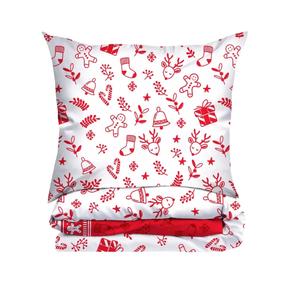 Kalėdinis patalynės užvalkalų komplektas PFX-57, baltas/raudonas, 200 x 220 cm