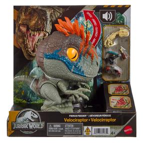 Interaktyvus žaislas dinozauras Mattel Jurassic World Fierce Feeder Velociraptor JKG86, pilka sp.