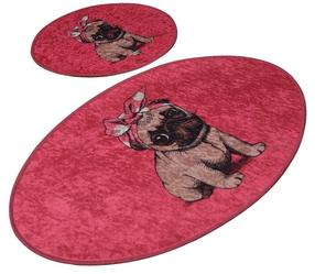 Vannasistabas paklājiņu komplekts Foutastic Pink Pug 359CHL2398, daudzkrāsaina, 100 cm x 60 cm