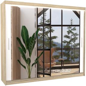 Riidekapp ADRK Chester LED, valge v./sonoma tamm v., 250 cm x 58 cm x 215 cm, peegliga