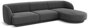 Kampinė sofa Micadoni Home Miley Velvet 4 Seats, pilka sp., dešininė, 259 x 155 cm x 74 cm