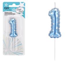Gimtadienio žvakutė Ravi Blue Star 1, mėlyna sp., 16 cm