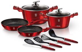 Puodų ir keptuvių rinkinys, su priedais Berlinger Haus Metallic Line Burgundy Edition BH-6141