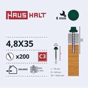 Саморез Haushalt DIN 7504K, 4.8 мм x 35 мм, 200 шт.