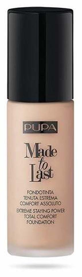 Šķidrā grima bāze Pupa Made To Last, SPF 10, porcelianas krās., 010 porcelain, 30 ml