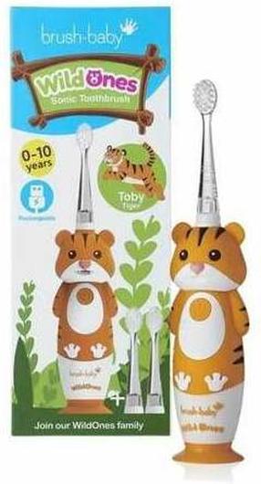 Elektriskā zobu birste Brush-baby WildOnes Tiger, balta krās./oranža krās.