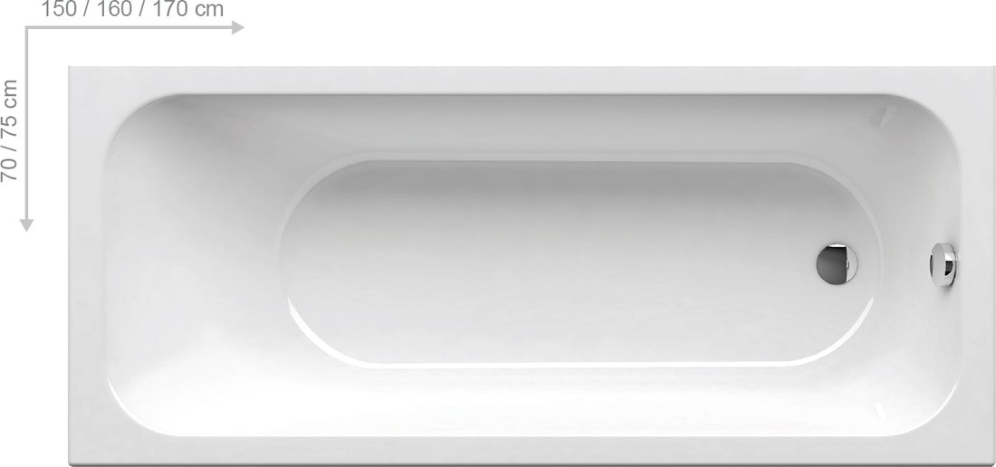 Vann, teisaldatav Ravak Chrome, 160 cm x 70 cm x 44 cm, ristkülik, valge v.
