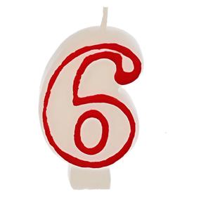 Dzimšanas dienas svece Papstar Number 6, balta krās./sarkana krās.