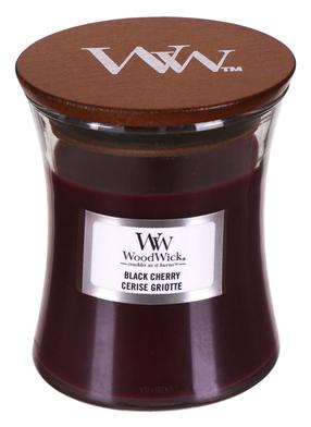 Svece, aromātiskā WoodWick Black Cherry Mini Core, 30 h, 85 g, sarkana krās.