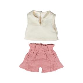 Drabužių lėlei rinkinys Miniland Warm Weather Shirt & Shorts, balta sp./rožinė sp.
