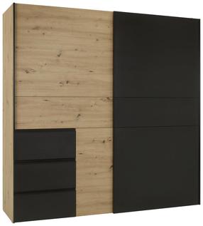Skapis Forte Winn 2 W2QS323E71-M108, ozola krās./melns krās., 61.2 cm x 200.1 cm x 200.5 cm
