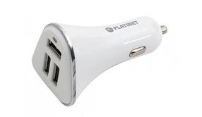 Auto laadija Platinet, Micro USB/3 x USB, 100 cm, valge v.