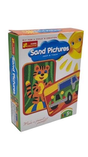 Piešimas smėliu, gyvūnai Ranok Creative Sand Pictures Jeep & Tiger, geltona sp./žalia sp./oranžinė sp., 20 x 3.5 cm