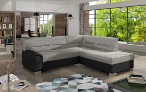 Kampinė sofa Bergen Berlin 01 & Soft 11, juoda sp./pilka sp., dešininė, 214 x 247 cm x 83 cm
