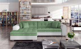Kampinė sofa Sorento Soro 34, Soft 17, balta sp./mėtinė (mint) sp., kairinė, 195 x 295 cm x 80 cm
