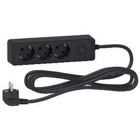 Pagarinātājs Schneider Electric, 3 x 1,5 mm², 1.5 m, 3 ligzdas, ar slēdzi, melna krās.