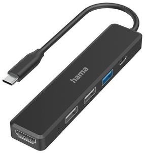 Centrmezgli Hama USB-C - 3 x USB/USB-C/HDMI USB-C, 3 x USB/USB-C/HDMI, melna krās.